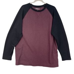 Orvis Classic Collection Burgundy Black Raglan Long Sleeve Shirt Mens Sz Large